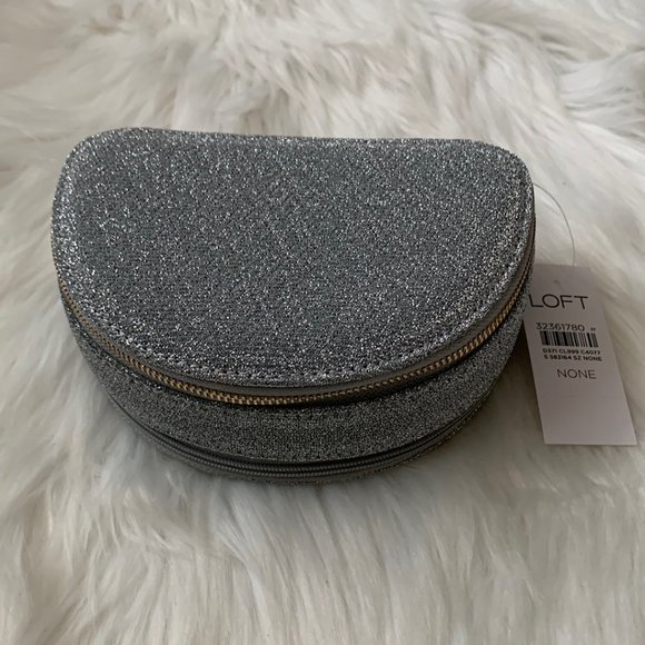 LOFT Metallic Lurex Travel Jewelry Case in Silver Sparkle - Picture 1 of 3